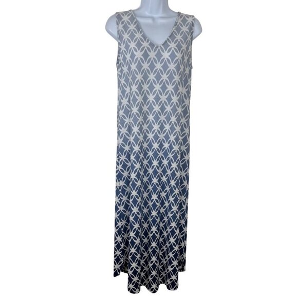 Chico's Blue Ombre Maxi Dress Geometric Chico's Size 1(US M/8) Beachy Casual GUC - Picture 1 of 10